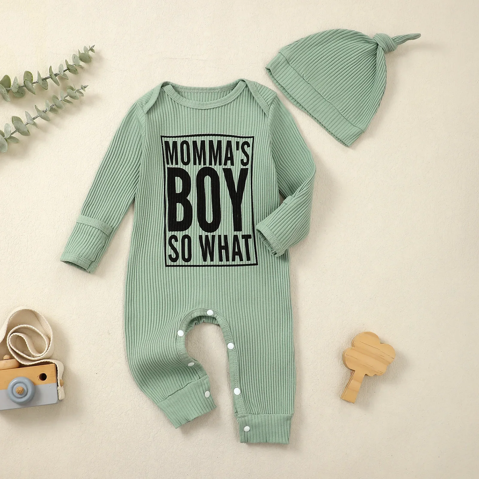 Long Sleeve Baby Crawling Suit Two-Piece Set with Hat Print Stripe Infant Toddler Boys Clothing Spring Summer Autumn Winter