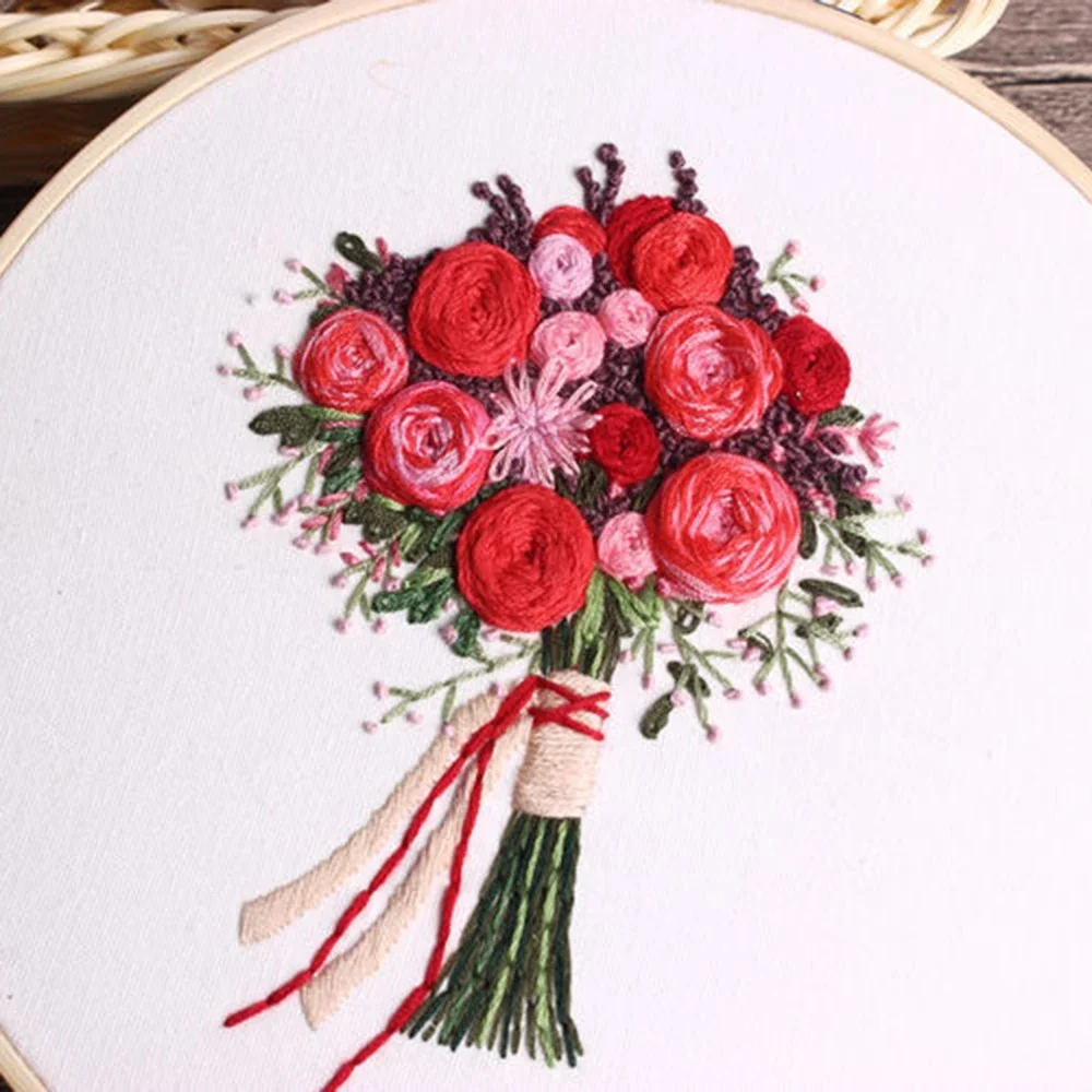 Flower Pattern Cross Stitch DIY Needlework Kit Beginner Embroidery Starter Set DIY Fabric Art Embroidery Flower Material Package