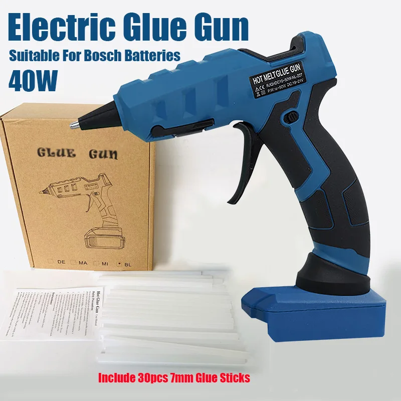 40W Electric Glue Gun With 30pcs 7mm Glue Sticks Household DIY Tool Lithium Battery Gun For Bosch Battery (Without Battery)