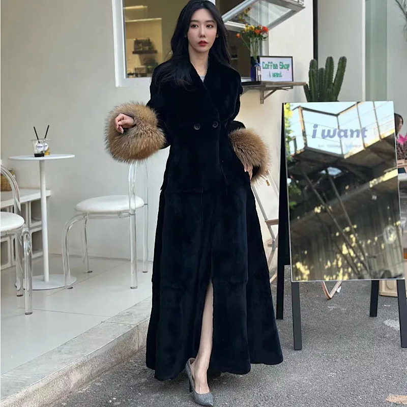 2023 New Real Feature Leather Real Woven Whole Raccoon Dog And Rex Rabbit Fur Coat Street Warm Cappotto Di Pelliccia Lungo Invernale Da Donna