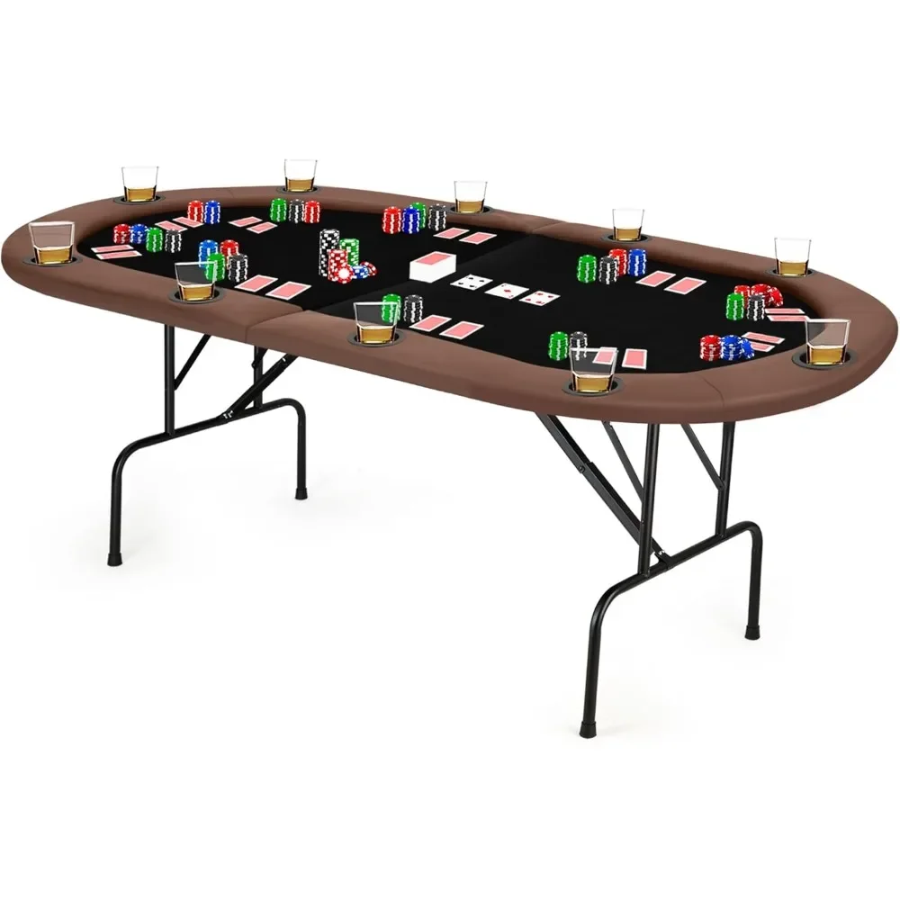 Foldable 10 Player Texas Holdem Poker Table Casino Table Grade Felt Top Cushioned Armrest 10 Cup Holders