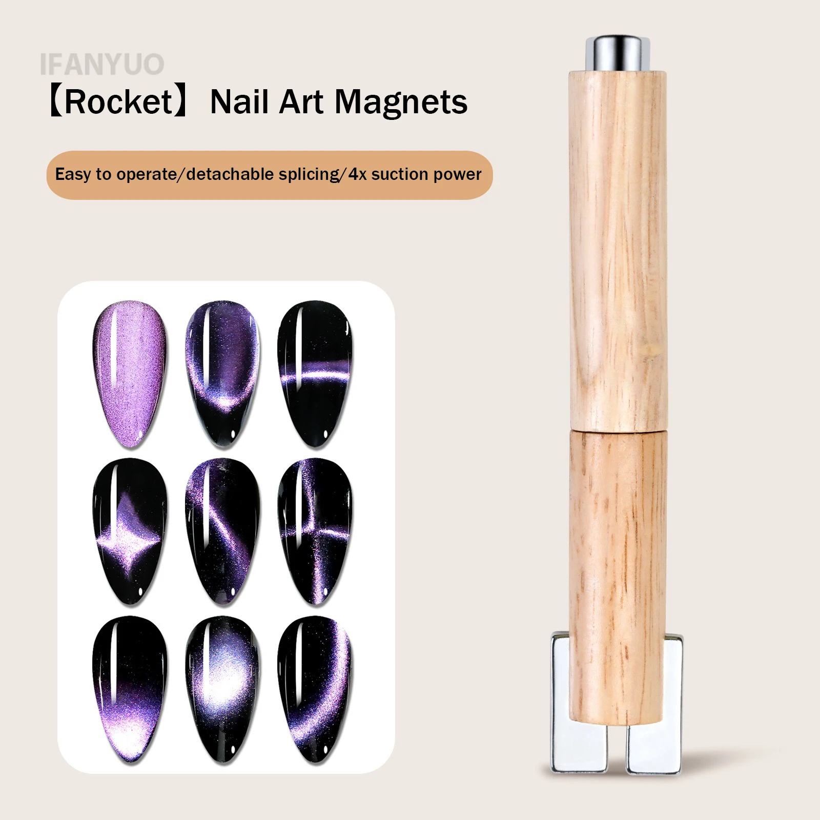 Detachable Wooden Magnetic Stick Cat Eye Gel Polish Rocket Shape Strong Nail Magnet Pen All in One Glitter Effect Manicure Tools