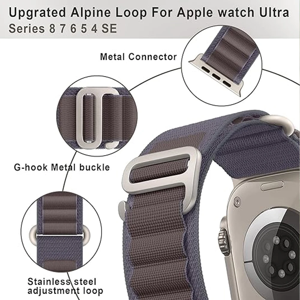 애플 워치용 알파인 스트랩 울트라 밴드, 49mm, 45mm, 44mm, 42mm, 40mm, 41mm, 44mm, 나일론 코레아 팔찌, 아이워치 시리즈 9, 8, SE, 4, 3, 7, 6, 5