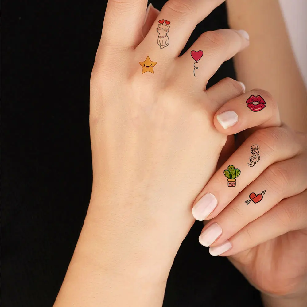 30 Sheets Cute Cartoon Temporary Tattoos for Hands Waterproof Tattoo Stickers for Children Rainbow Fruit Moon Fake Finger Tattoo 3