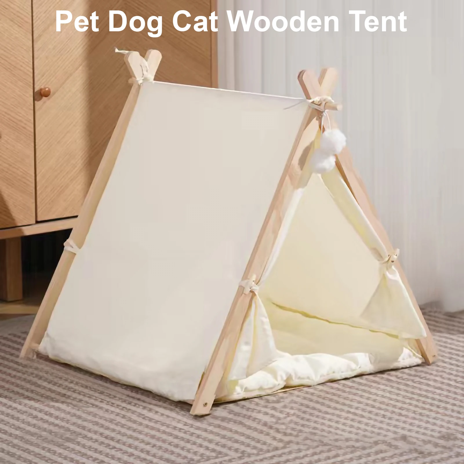 Summer and Winter Wood Cat Dog Bed Simple Design Wooden Pet Tent Mosquito Prevention Pet Sleeping House Indoor Cat Beds Product