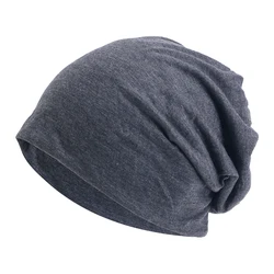 Unisex Autumn - Winter Elastic Slouchy Beanie Hat in Solid Color (Dark Grey)