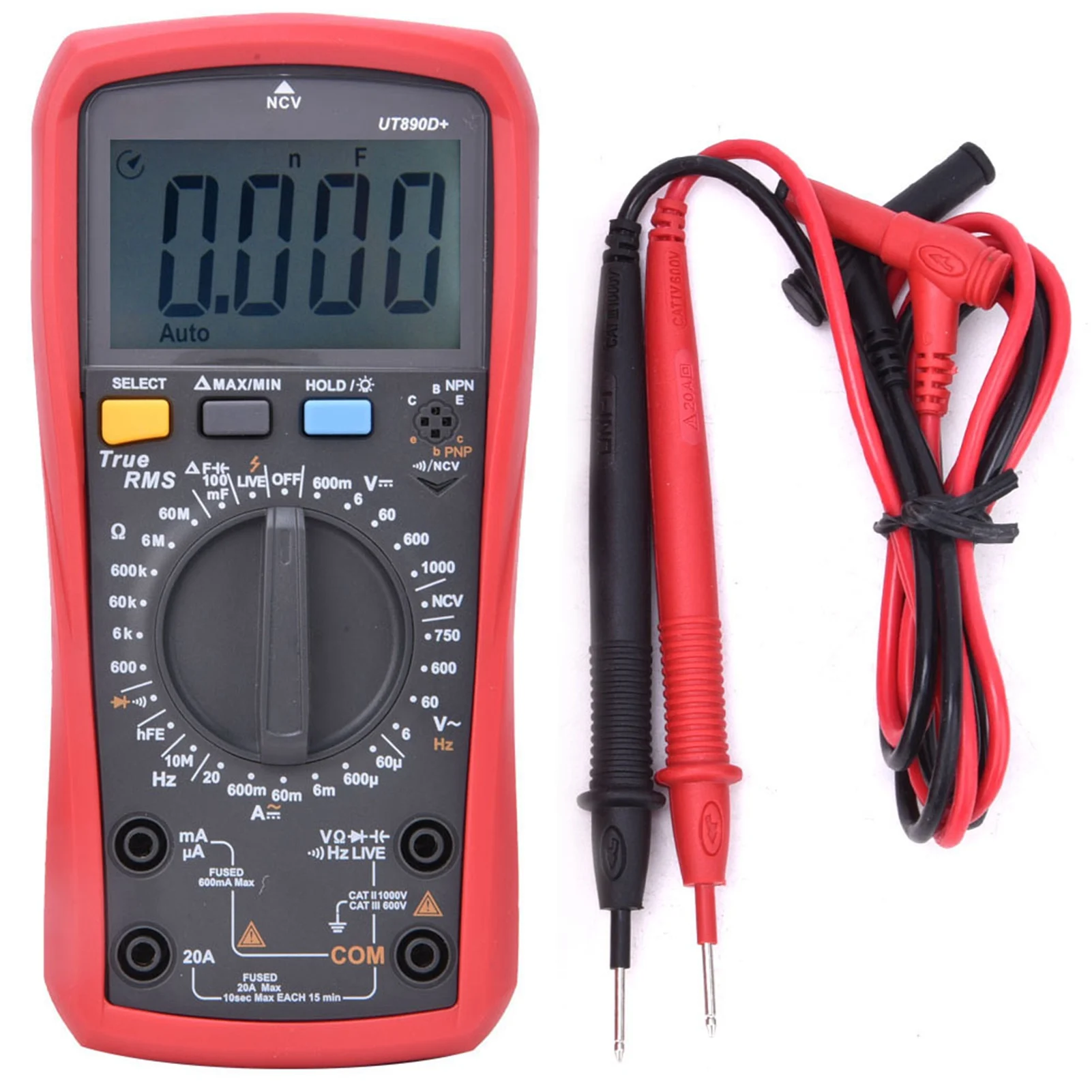 Multimètre numérique UNI-T UT890D+ 6000 counts True RMS avec sondes de test et pince crocodile