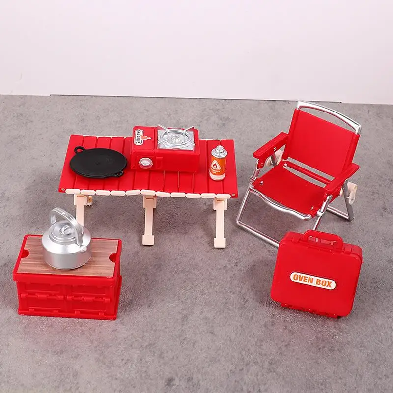 OFFIGAM Miniature Camping Accessories Set For Dollhouse With Yellow Picnic Table And Folding Chairs For Kids