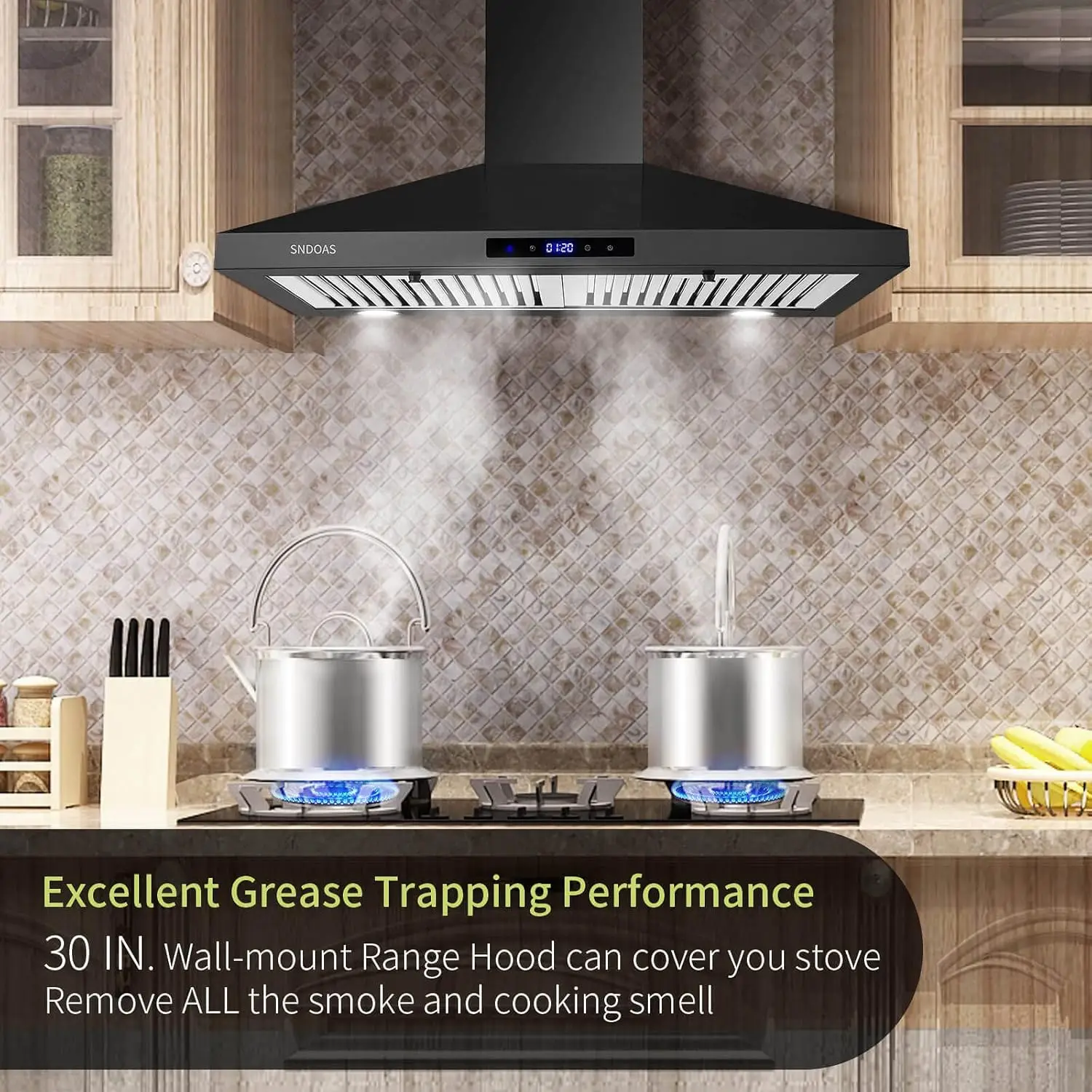Range Hood Black,Wall Mounted Range Hood 30 inches,Black Kitchen Hoods with Touch Controls,Stainless Steel Range Hood in Black 3