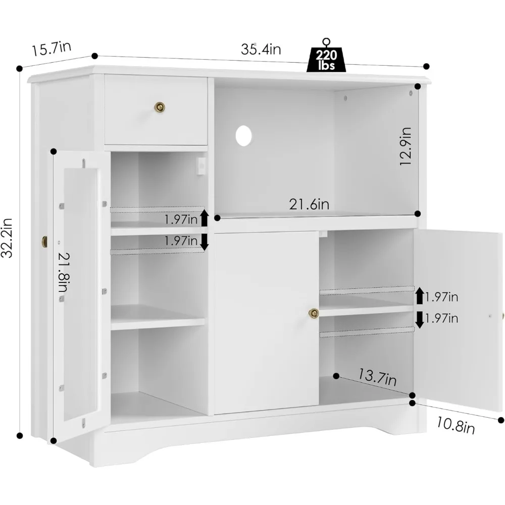 Storage Cabinet with 3 Doors and 1 Drawer, Buffet Cabinet Sideboard with Adjustable Shelves, Microwave Stand Cabinet for Kitchen 3