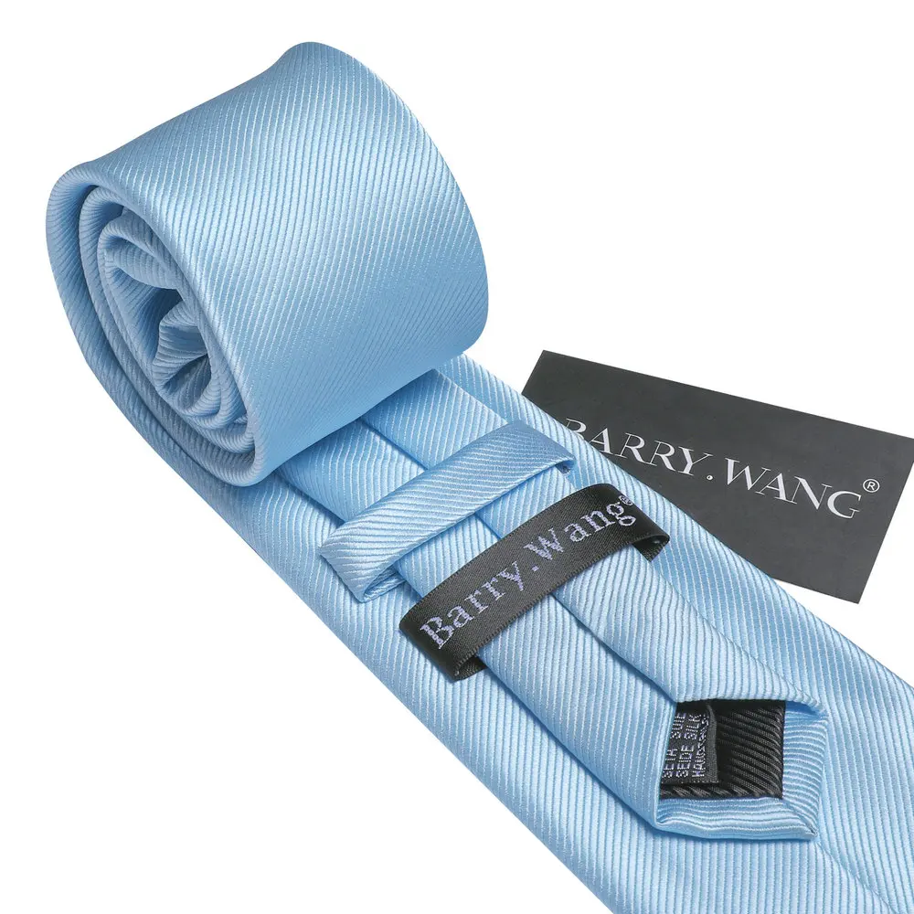 Light Blue Silk Tie Men Solid Pocket Square Cufflinks Woven Suit Necktie Sets Wedding Party Gift Barry.Wang 6481 neck tie pocket square