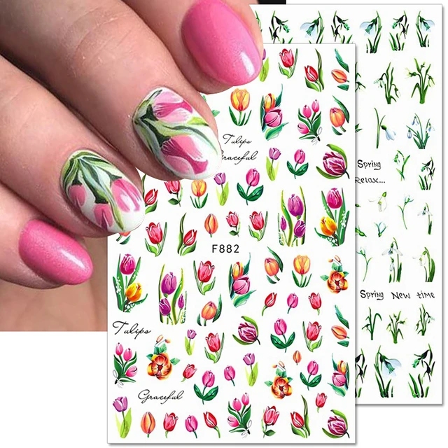 3D Tulips Nail Stickers Colorful Flower Nail Art Stickers Floral