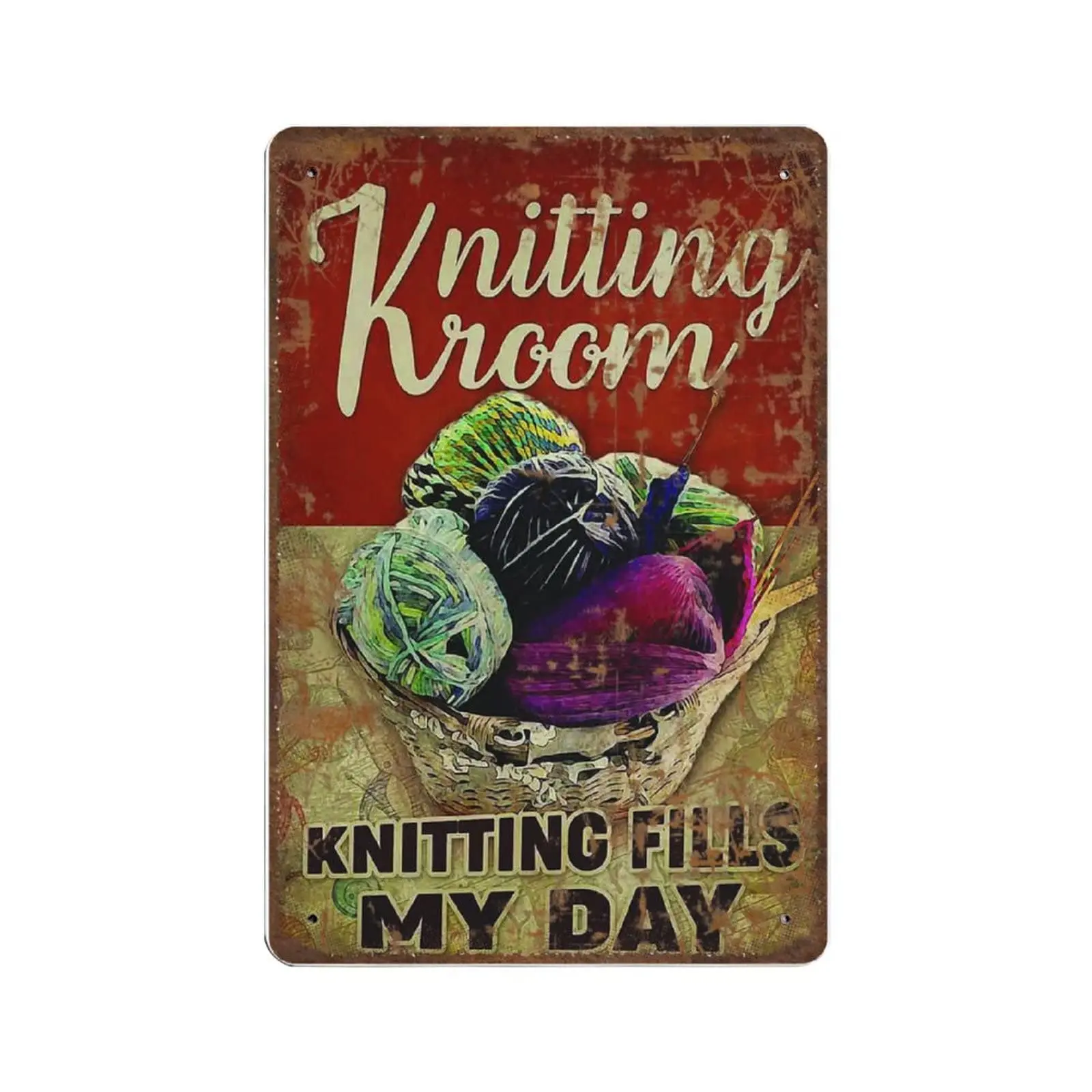 

Antique Durable Thick Metal Sign,Knitting Fills My Day Tin Sign,Knitting Room Decor，Novelty Signs for Home Kitchen Cafe Bar Man
