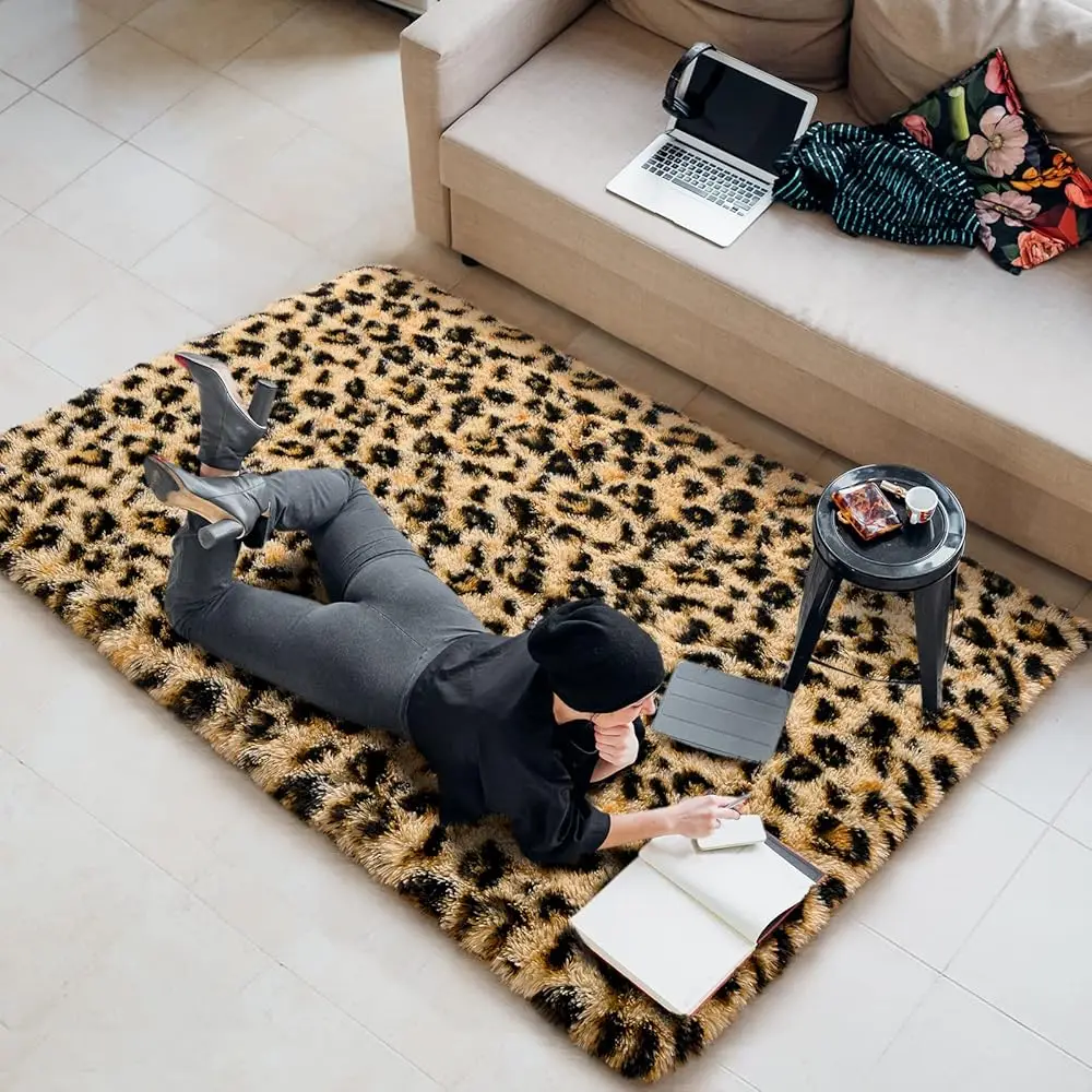 Fluffy Leopard & Cheetah Print Area Rug 2