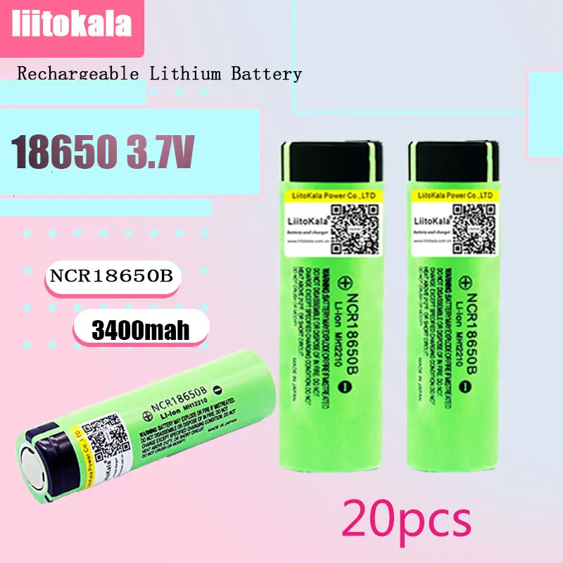 

20PCS LiitoKala 34B 100% New Original NCR18650B 3.7v 3400 mah 18650 3400mAh Lithium Rechargeable Battery Flashlight batteries