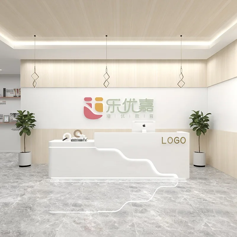 200CM Kindergarten Reception Desk Dance Studio Reception Training Educational Institutions Bar Counter Curved Checkout Page