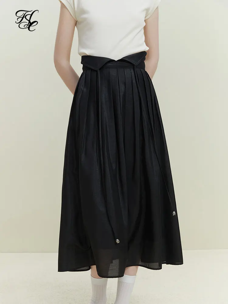 

FSLE Office Lady Black Yarn Skirt For Women A-line Half-length Skirt For Women Summer 2023 New High Waist Pleated Casual Skirt