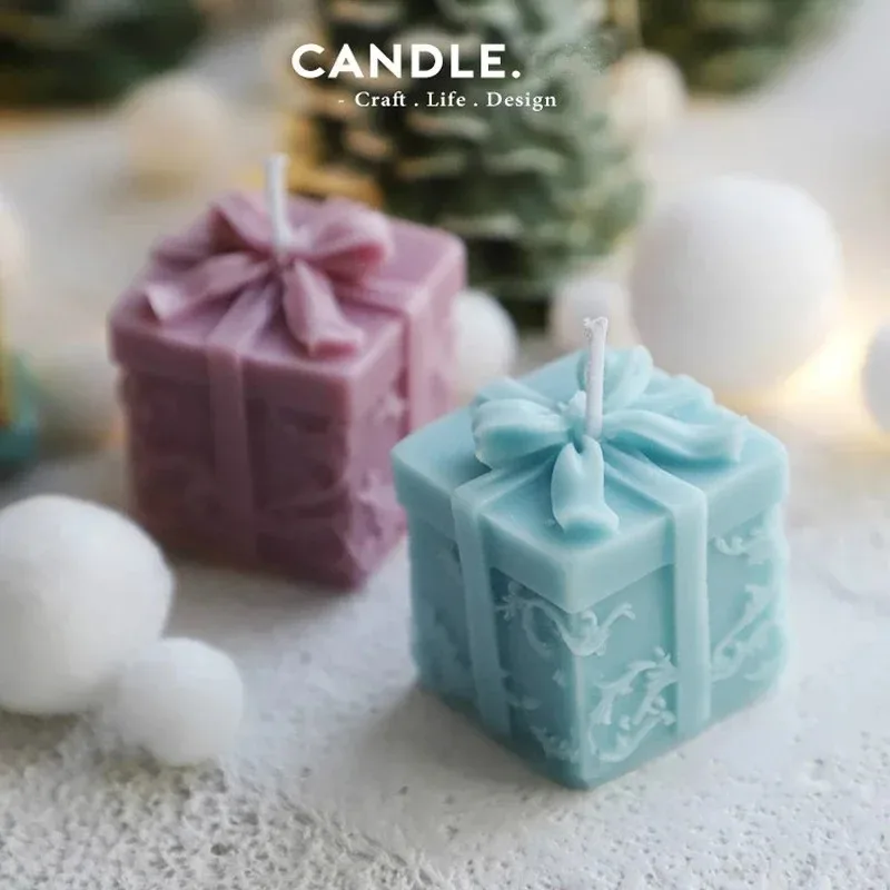 DIY Christmas Candle Molds for Candle Making Christmas Gift Box Scented Candle Mold Bow Gift Box Fondant Silicone Mold Decor