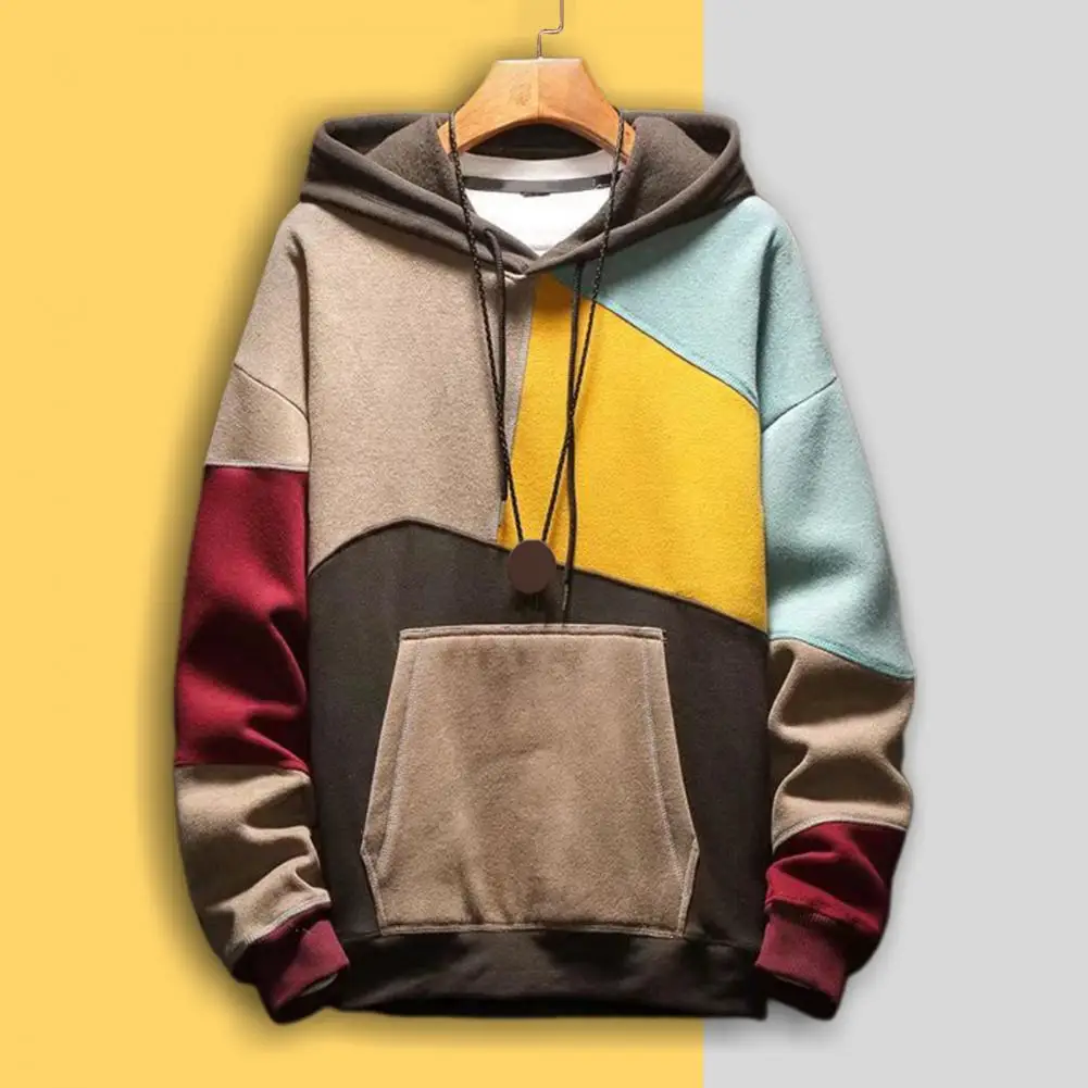 Men Autumn Hoodie Color Matching Thin Fleece - Image 2