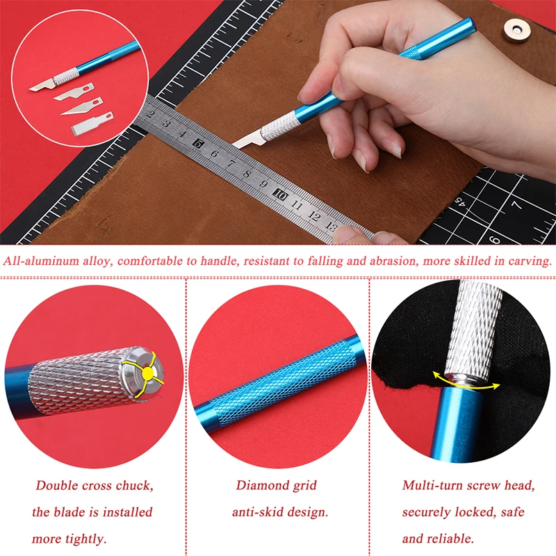 Leather Carving Knife Leather Engraving Knife 3 Size Replaceable Blades Finger Protector Tools carving knife