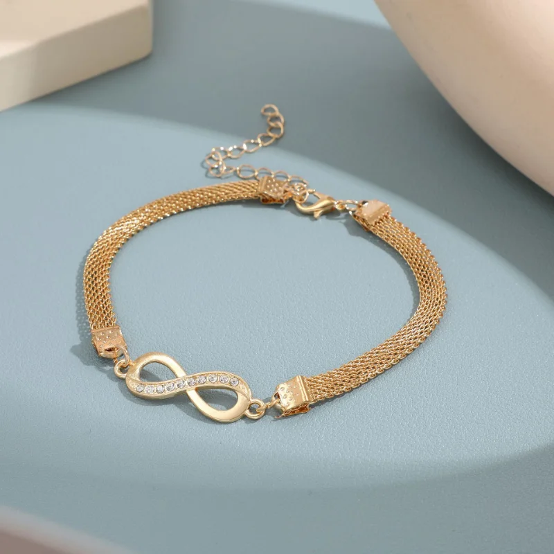 Rhinestone Infinity Bracelet Men's Women's Anklets Jewelry 8 Number Pendant Charm Blange Couple Bracelets for Lover Friend