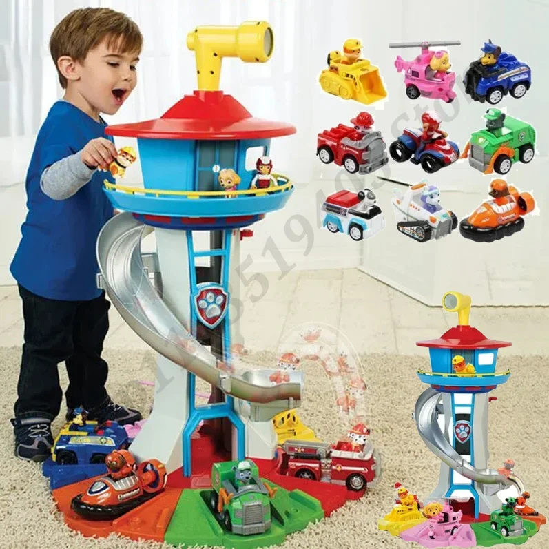Paw Patrol Tower 9Pcs Dog Home Decoration Kids Rebound Vehicle Patrol Canine Toy Decorazione Della Casa Boy Girl Regali Di Compleanno