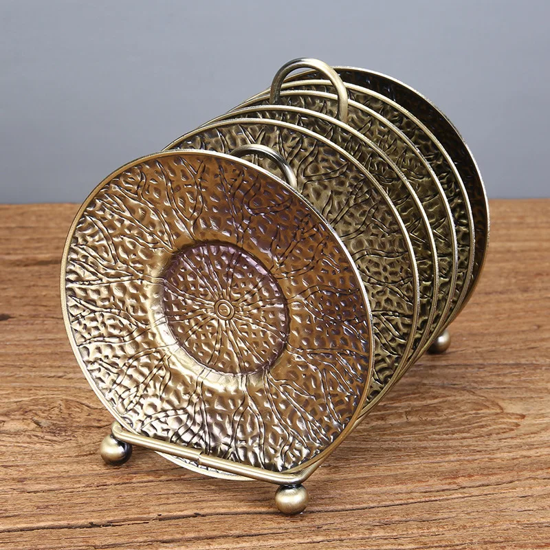 

6 шт./компл. бронзовые/медные металлические подставки для напитков, подставки для журнальных столов, Гравировальный коврик, фотоподставка для стола JBD05