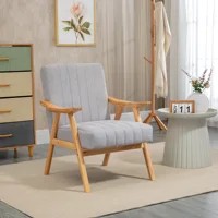 Стул Wingback Стул с мягкой обивкой и подлокотниками Кресло для отдыха Расслабляющий стул Скандинавский дизайн Ножки из каучукового дерева Светло-серый — изображение 2