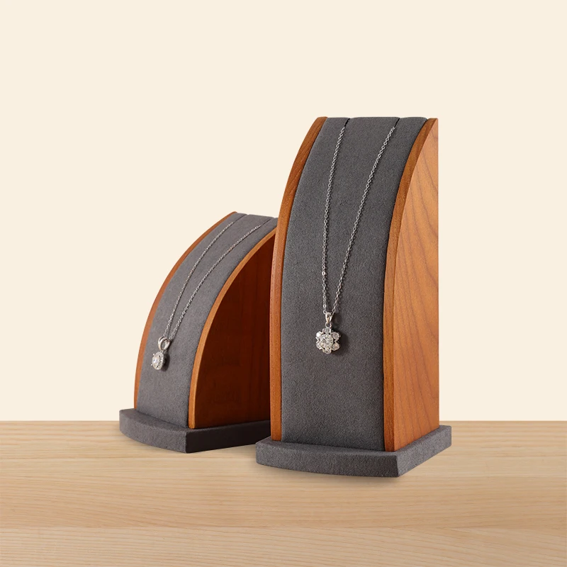 YinBeiNi 2Pcs/ Set Solid Wood Jewelry Display Stand Necklace Pendant Display Rack Counter with Microfiber Jewelry Display Props