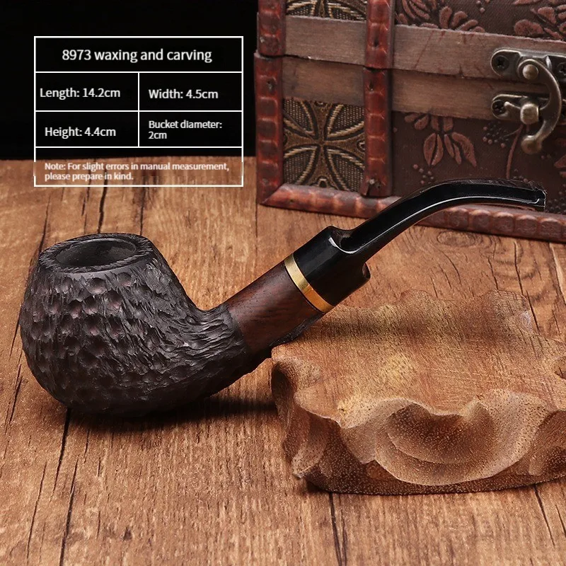 Tobacco Pipe Ebony Wood 9mm Filter Flue Tobacco Pipe Retro Gentleman Bent Type Handle Handmade Smoking Pipe With Accessory Old Dad's Gift Herb Smoking Pipe Handicraft Pipe