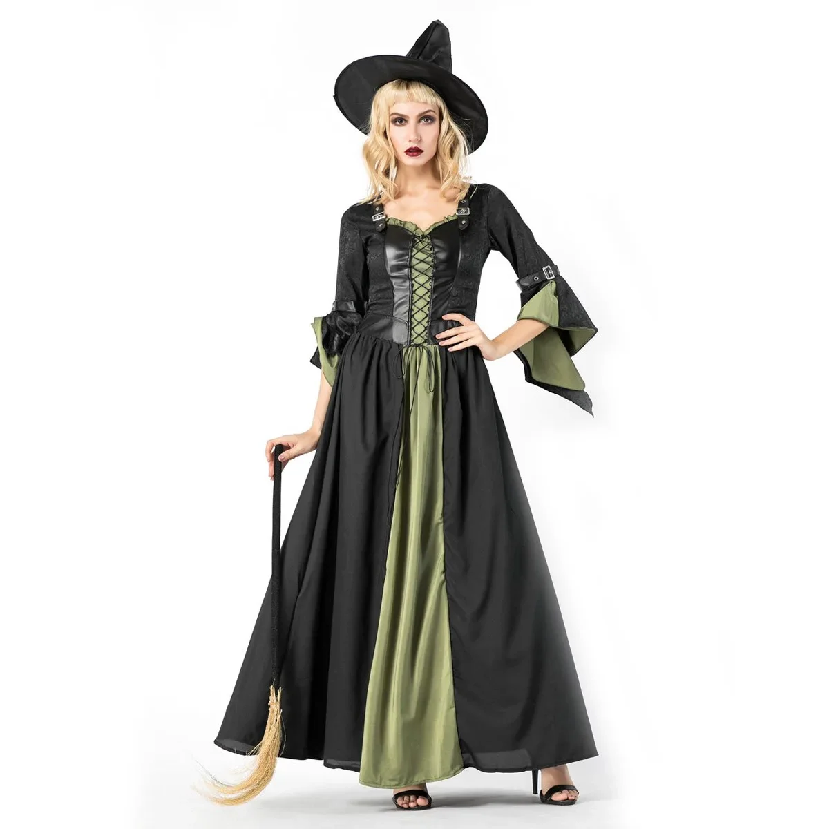 

Halloween Witch Costumes for Women Adult Performance Drama Masquerade Clothing with Hat
