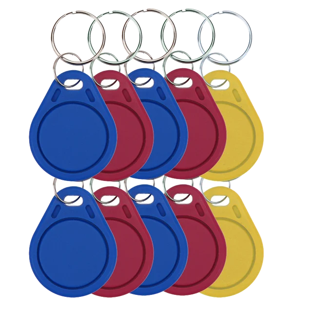 10pcs 13.56MHz IC M1 S50 Keyfobs Tags Access Control RFID Key Finder Card Token Attendance Management Keychain ABS Waterproof 1