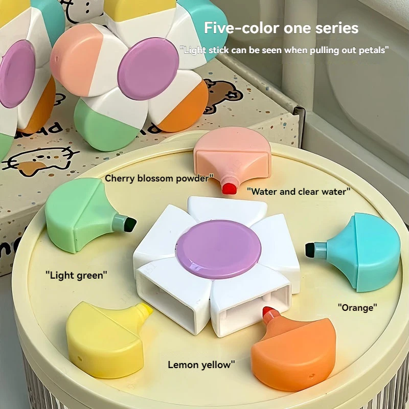 Multifunctional Cute Mini Rotary Highlighters 5 Colors,No Bleed Dry Fast Easy to Hold,for Journal Planner School Office Supplies - 3