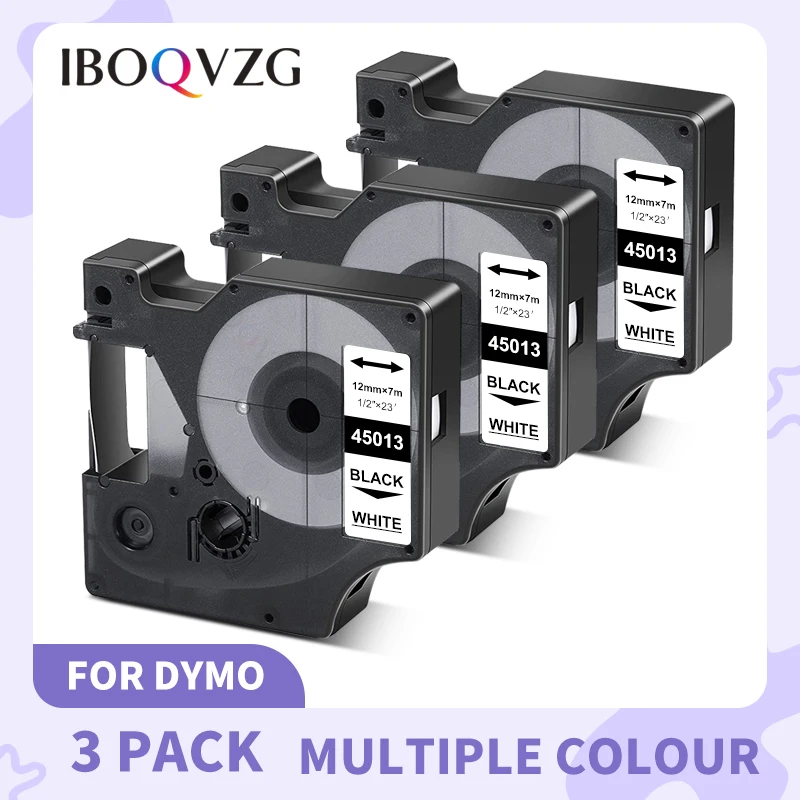 

IBOQVZG 3X для Dymo D1 45013 12 мм, черный на белом, совместим с DYMO D1, этикеточная лента 45018 45010 45021, устройство для создания этикеток 210 450