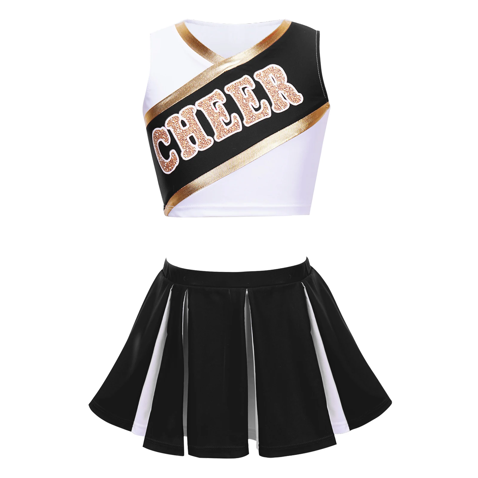 Kids GirlsCheerleading Uniform Cheerleader Dance Costumes V Neckline