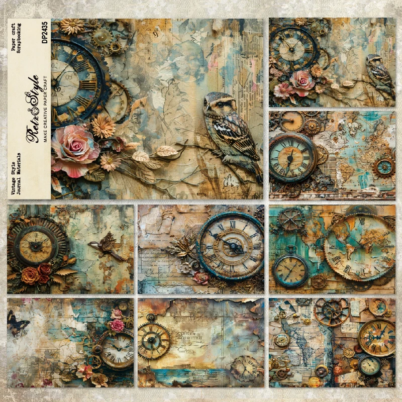 Panalisacraft 8 sheets A5 size Vintage Style Scrapbooking patterned paper Fancy Card Pack Light weight Craft Paper Card