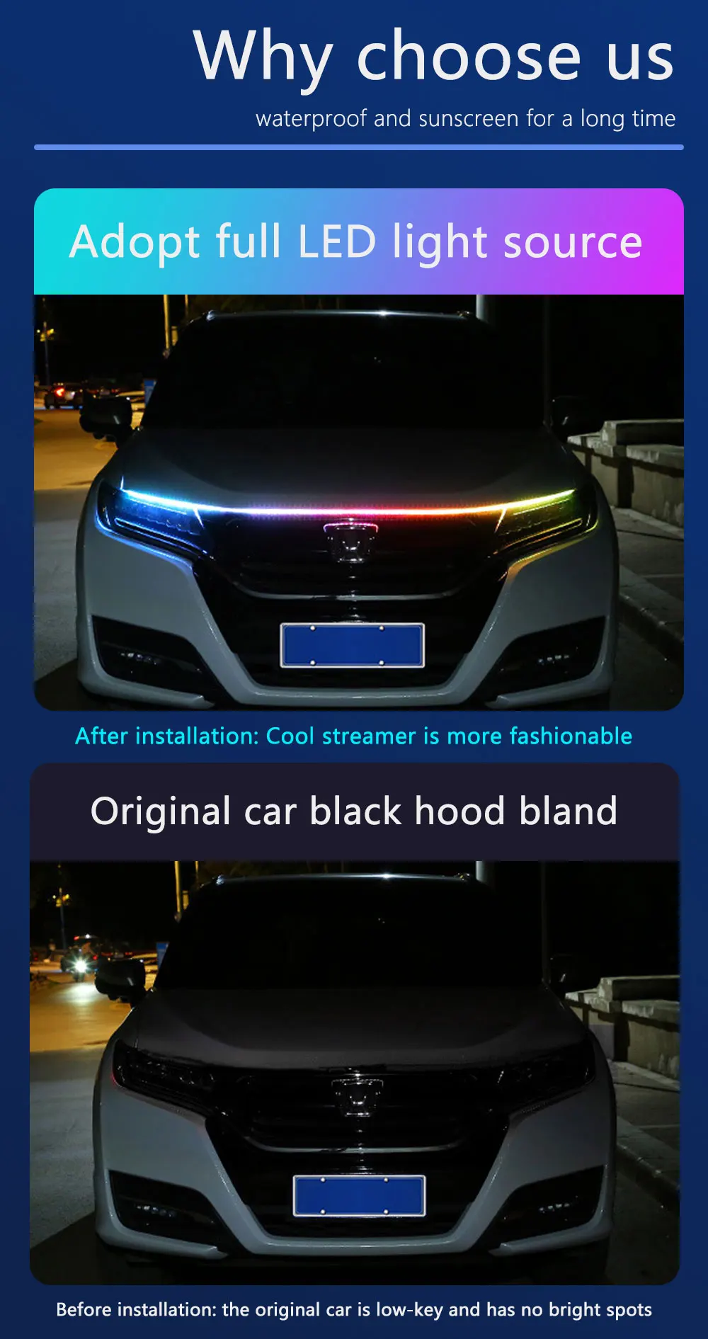RXZ APP Fernbedienung RGB Led Bunte Auto Scheinwerfer Streifen 12v Universal für Auto Haube Dekorative Licht Tagfahrlicht – Detail 2