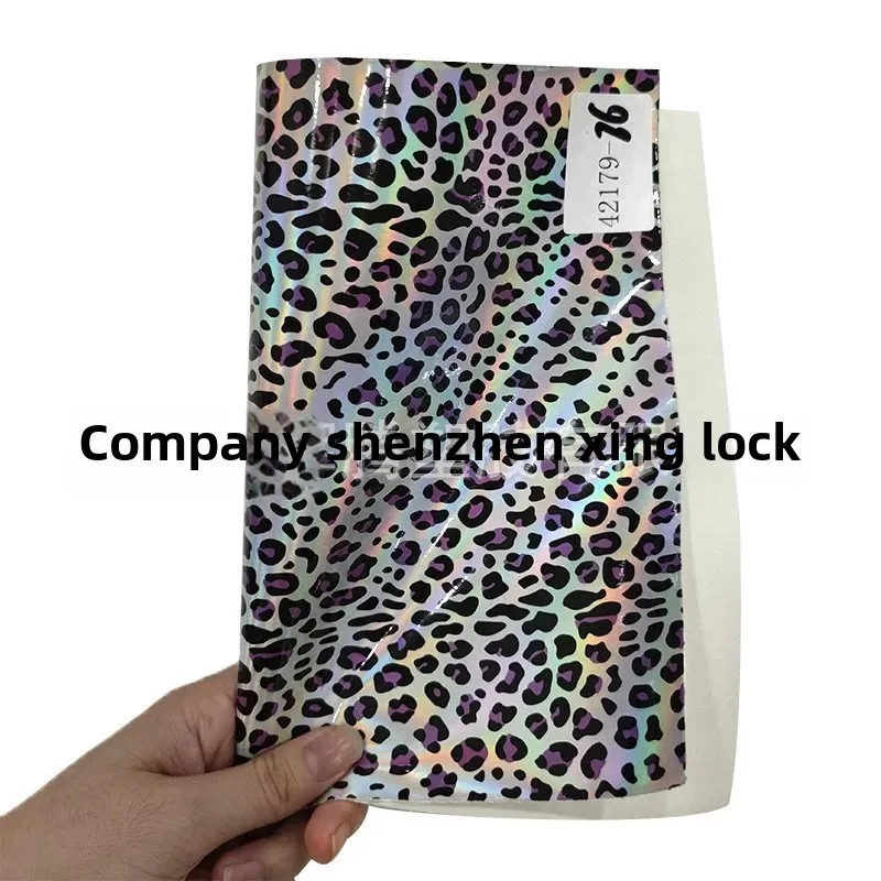 New Laser Leopard Print Leather Shiny PU Artificial Leather Women's Bag Shoe Material Fabric Hair Bottom Box Bag Material