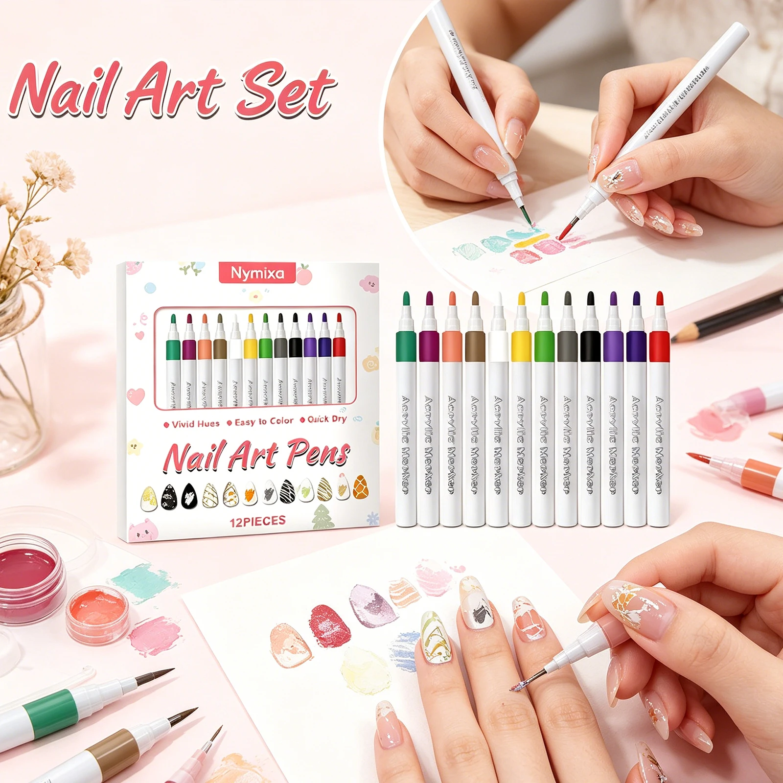 멀티 컬러 네일 아트 펜 세트 DIY 매니큐어 도구 초보자도 쉽게 사용할 수 있는 방수 잉크 천연 아크릴 네일 전문 페인팅