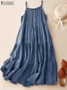 Summer Women Spaghetti Strap Holiday Midi Dress 2024 ZANZEA Stylish Solid Ruffles Sundress Elegant Casual A-line Party Vestidos