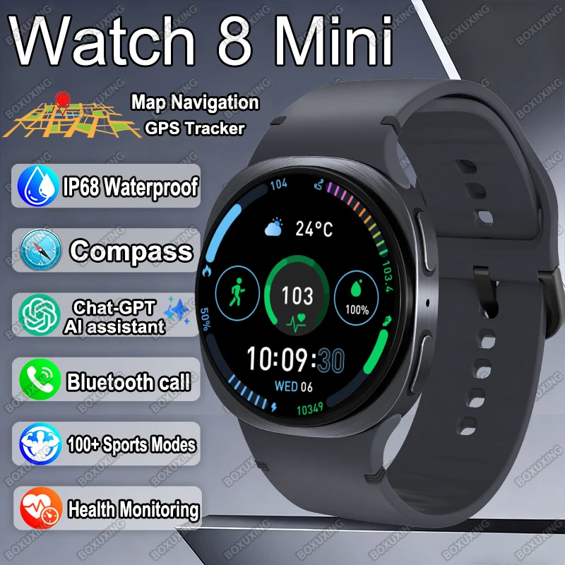 2025 New Watch 8 Mini GPS Track Smart Watch Men Women Map Navigation Heart Rate BT Call IP68 Waterproof Compass Sport Smartwatch