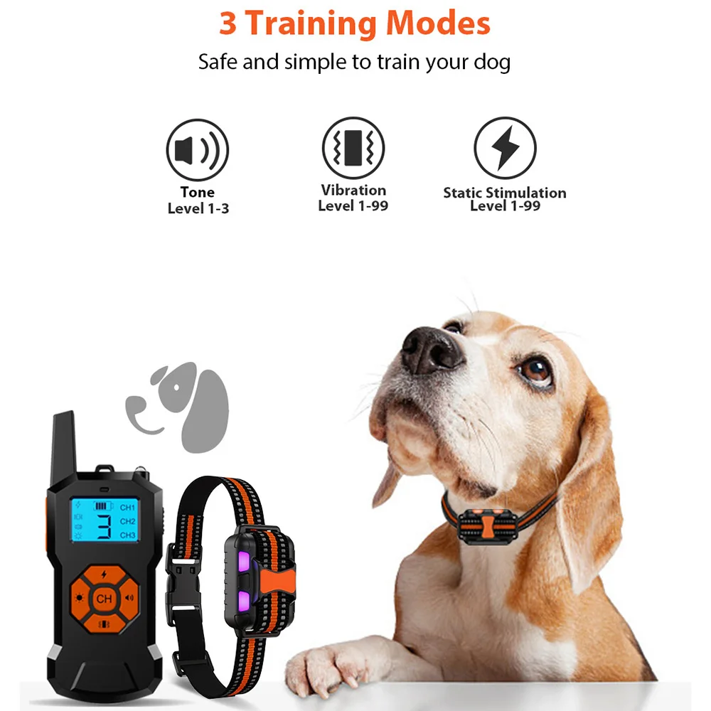 

500 Yards Electric Dog Training Collar with Shock Vibration Sound 3 Modes LED Waterproof Transmitter Receiver Pet Remote Control