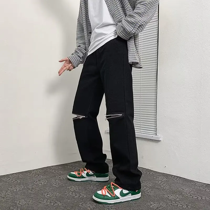 

New Brand Men's Black Jeans Retro Men's Korean Denim Pants Y2K Cltohes Streetwear Male Baggy Jeans Straight Trousers For Men