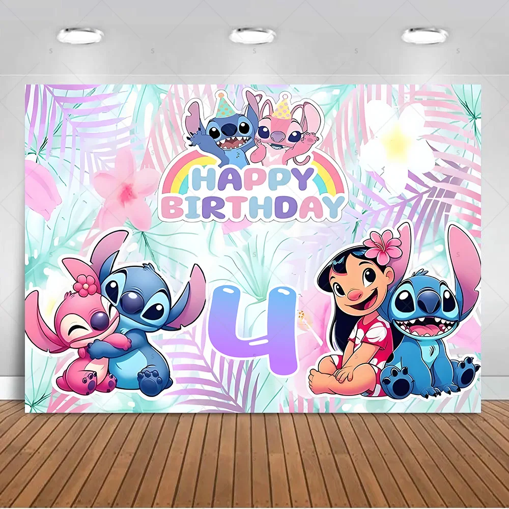 Iconic Brand Stitch Happy Birthday Background Banner Kids Birthday Party Decorations Photography Backdrop Supplies Photo Shoot Prop