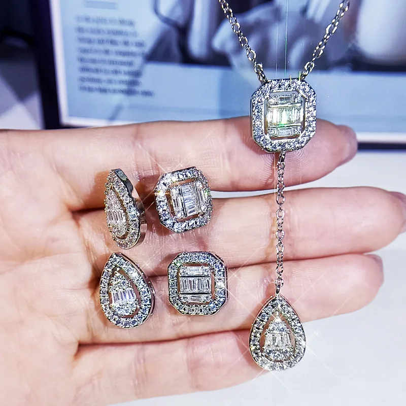 Earrings Ring Necklace Jewelry Three-piece Set Silver Plate For Women