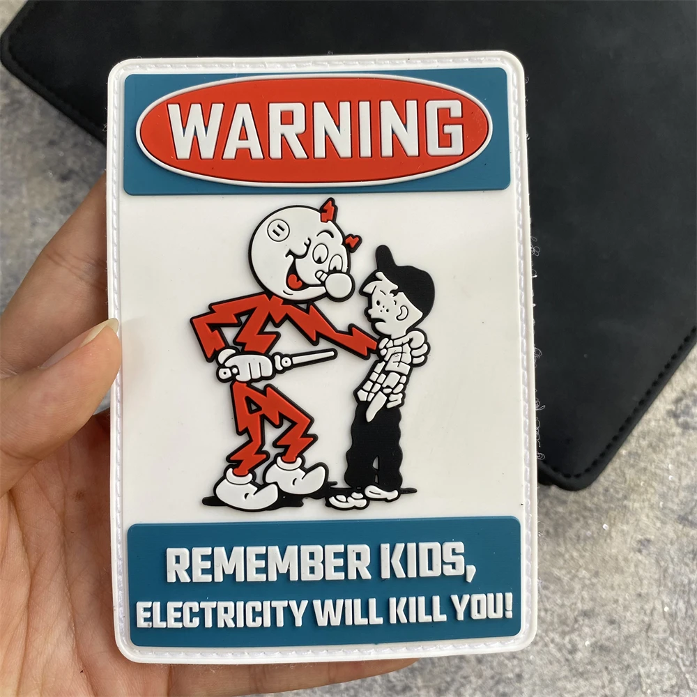 Remember Kids Electricity Will Kill You Morale Badge Patch PVC Tactical Patch for Military Hook&Loop Armband Backpack Sticker