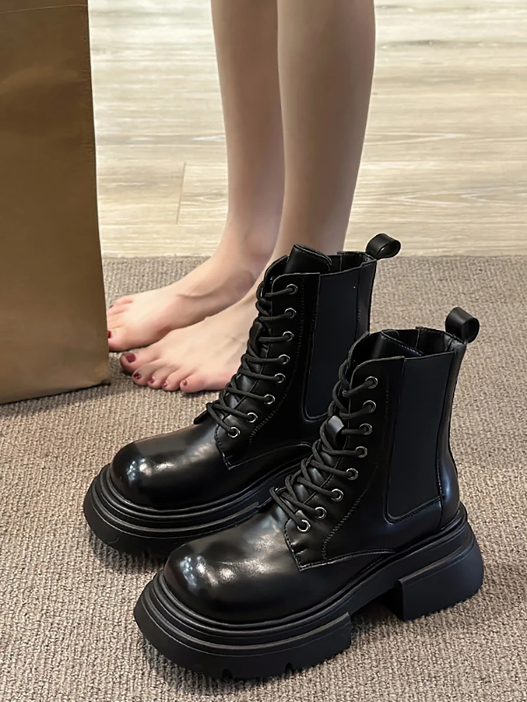 

Брендовая женская обувь, белые ботильоны челси, ботинки с круглым носком, женские модные низкие ботинки на шнуровке в стиле «лолита», резиновая обувь для осени, 2023