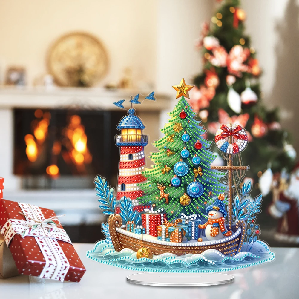 Acrylic Special Shape Christmas Train Table Top Diamond Painting Ornament Kits Rhinestones Desktop Ornaments for Adults Beginner