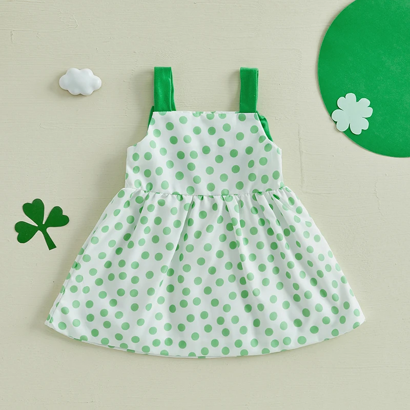 Girls St Patrick s Day Dress Casual Shamrock Print Cute Bow Sleeveless A-Line Dress for Spring Celebration Adorable Outfit 2