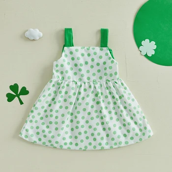 Girls St Patrick s Day Dress Casual Shamrock Print Cute Bow Sleeveless A-Line Dress for Spring Celebration Adorable Outfit 2